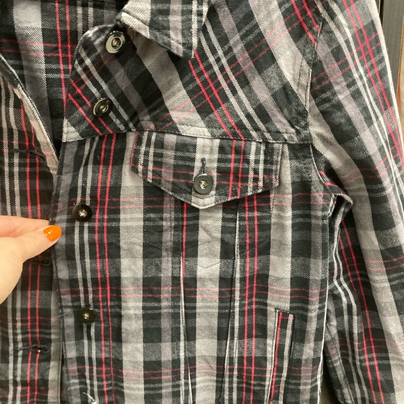 CATO Plaid Jean Jacket | SZ Medium. Black/Red/White Plaid Collared Jacket. - Picture 11 of 12